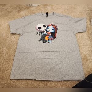 Womens Short Sleeve Grey Jack & Sally Cartoon T Shirt Size XL Halloween #E143